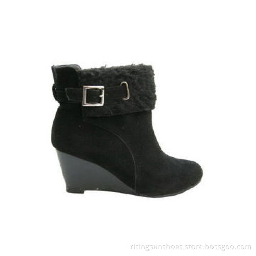 Women's Dress Boots, Wedge Heel Ankle Boots Style with Fake Suede Upper, Fur Edge Decorated